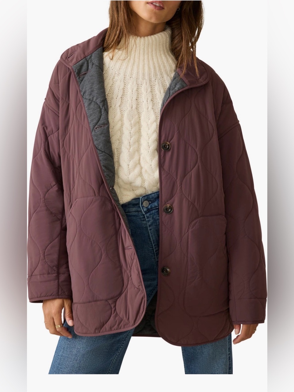Faherty Horizon Quilted Jacket - Plum M - Picture 2 of 9